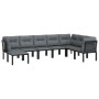 vidaXL 8-tlg. Garten-Lounge-Set, schwarz/grau, Poly Rattan. Gartenmöbel mit Eck- und Mittelstühlen, Fußbänken und Kissen.
