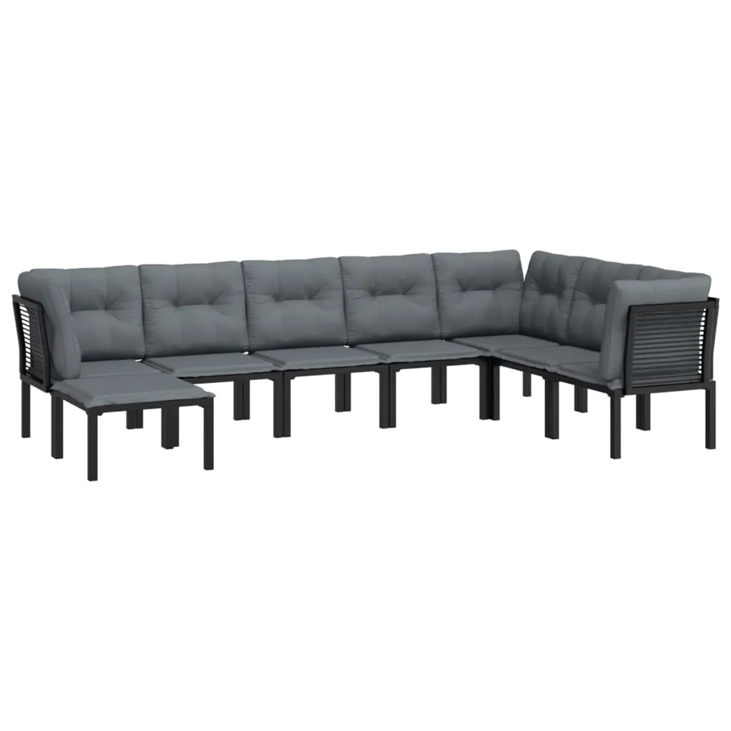 vidaXL 8-tlg. Garten-Lounge-Set, schwarz/grau, Poly Rattan. Gartenmöbel mit Eck- und Mittelstühlen, Fußbänken und Kissen.