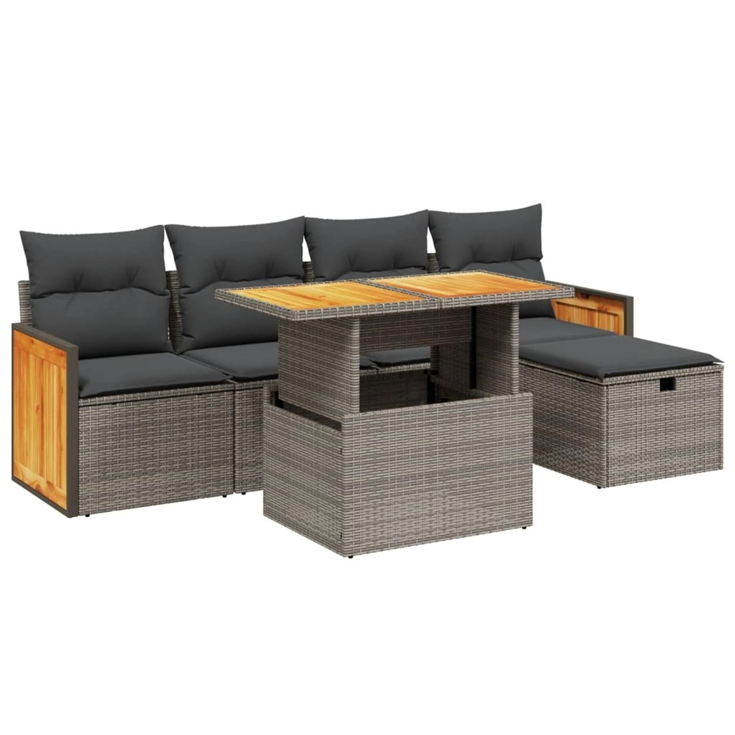 vidaXL 6-Tlg Garten-Sofagarnitur mit Kissen Grau Poly Rattan 3276245 günstig online kaufen