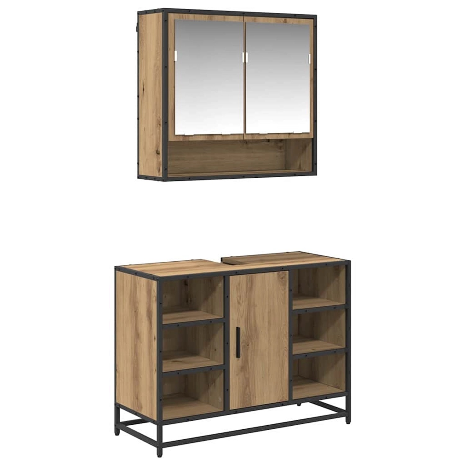 vidaXL Badezimmermöbel-Set mit Regal 2-Tlg Artisan-Eiche Holzwerkstoff 3402 günstig online kaufen