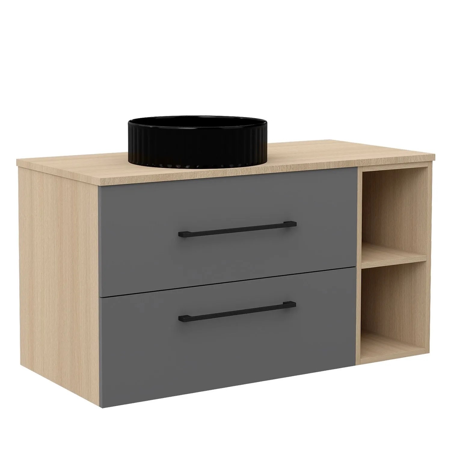 AICA Waschtisch mit Unterschrank Kross Badmöbel Set 36 cm Aufsatzbecken mit Unterschrank 100 cm Grau Eiche Matt Softclose Schubladen mit Staufach