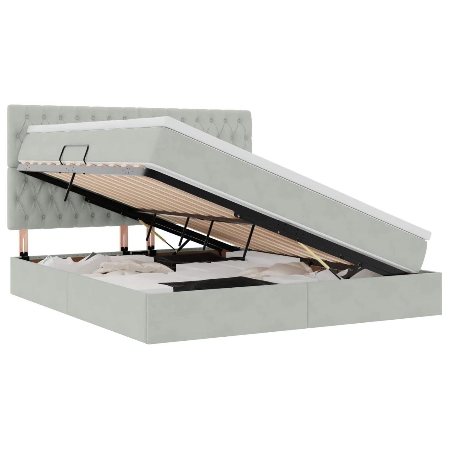 vidaXL Bett mit Stauraum und LED Hellgrau 160 x 200 cm Samt 3372735