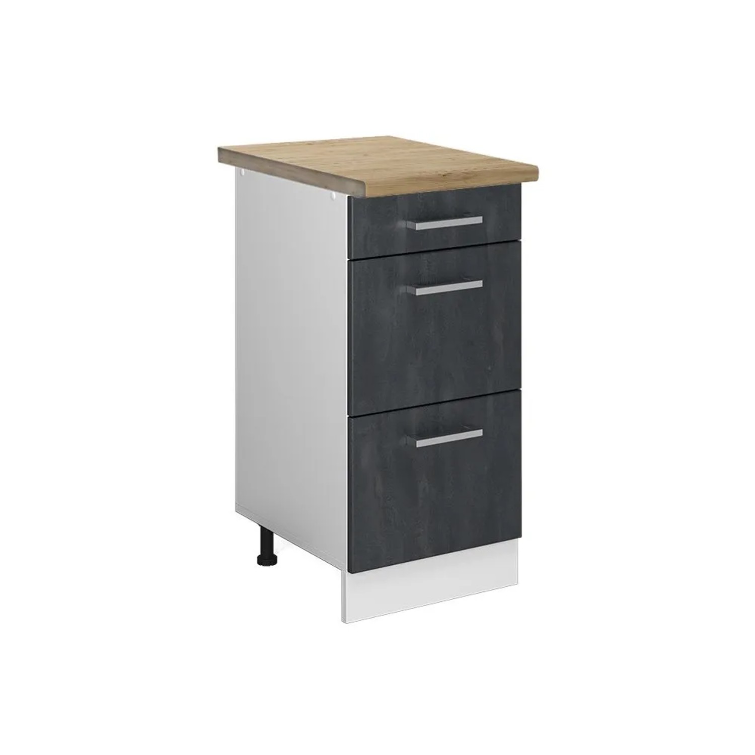 Vicco Küchenunterschrank R-Line Schubladenschrank für die Küche Schwarz Beton 40 cm AP Eiche mit Weiß Korpus Opt2