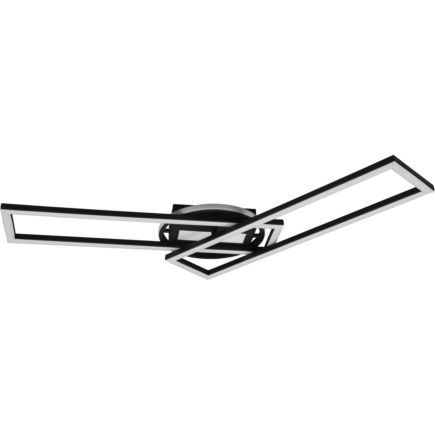 Moderne Reality LED Deckenleuchte Twister, schwarz matt, mit verschlungenen, rechteckigen Lichtelementen.