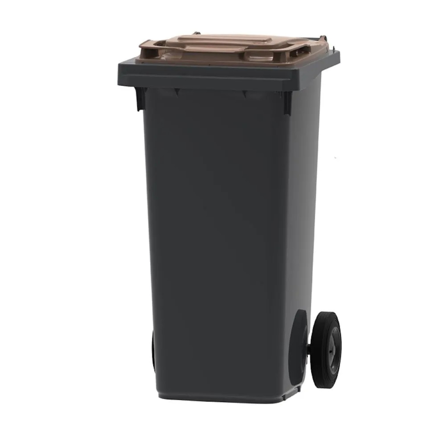 PROREGAL Premium 2 Rad Mülltonne Müllgroßbehälter 120 Liter HxBxT 97,4 x 47,9 x 55,5 cm & Kunststoff Grau Deckel Braun