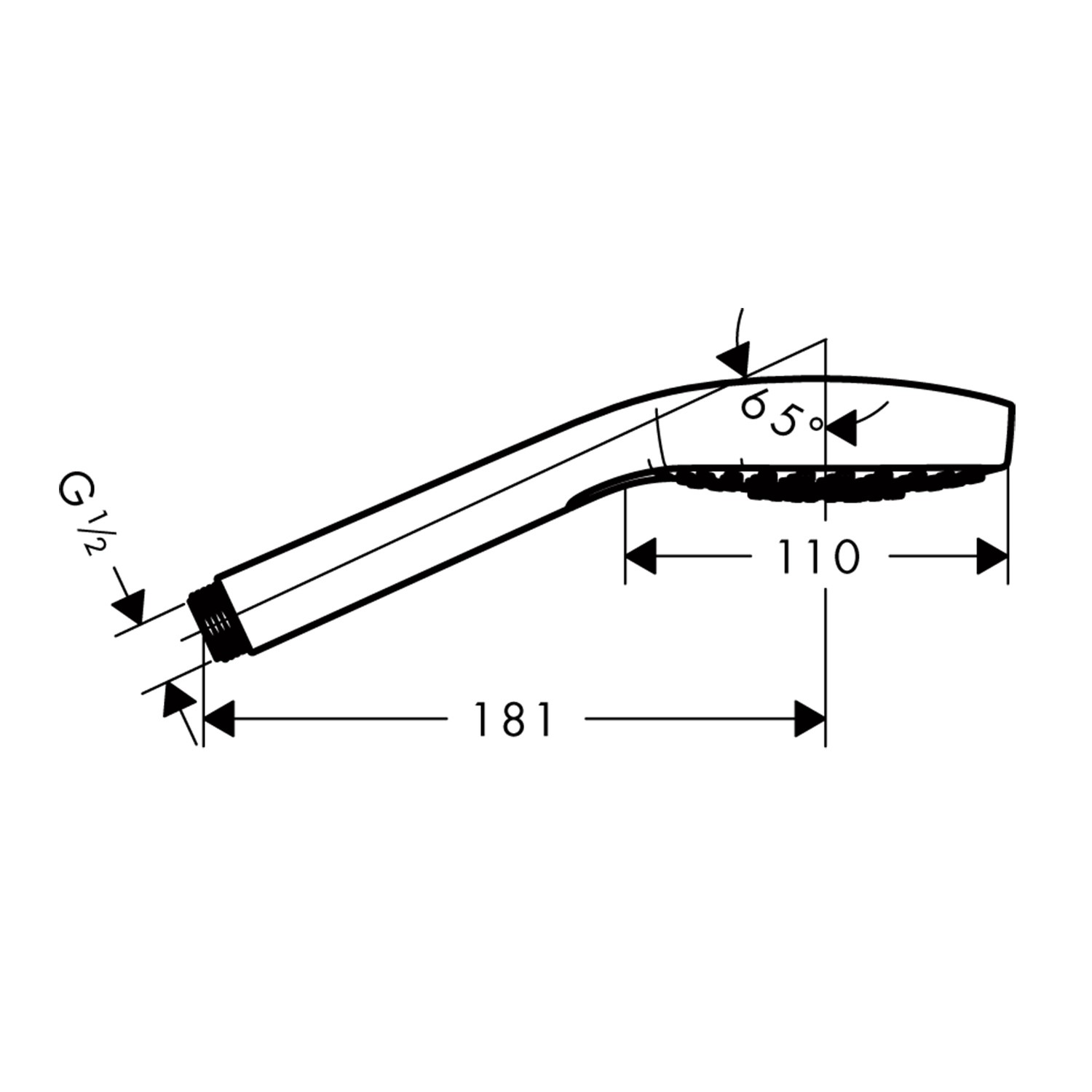 Technische Zeichnung Hansgrohe Croma Select E Vario Handbrause, Maße 110/181 mm.