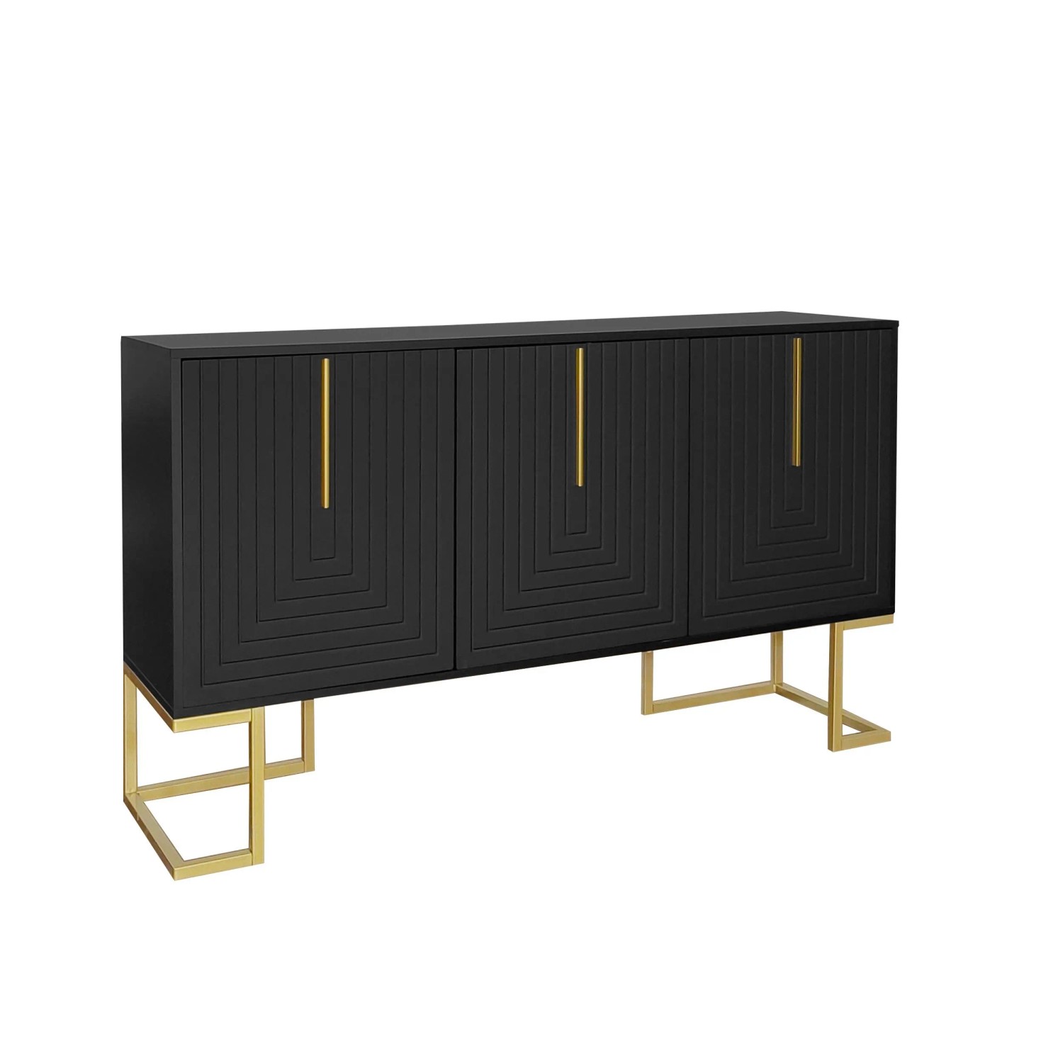 okwish Sideboard mit Regalen Metallgriffen Küche 138x81x40cm Schwarz