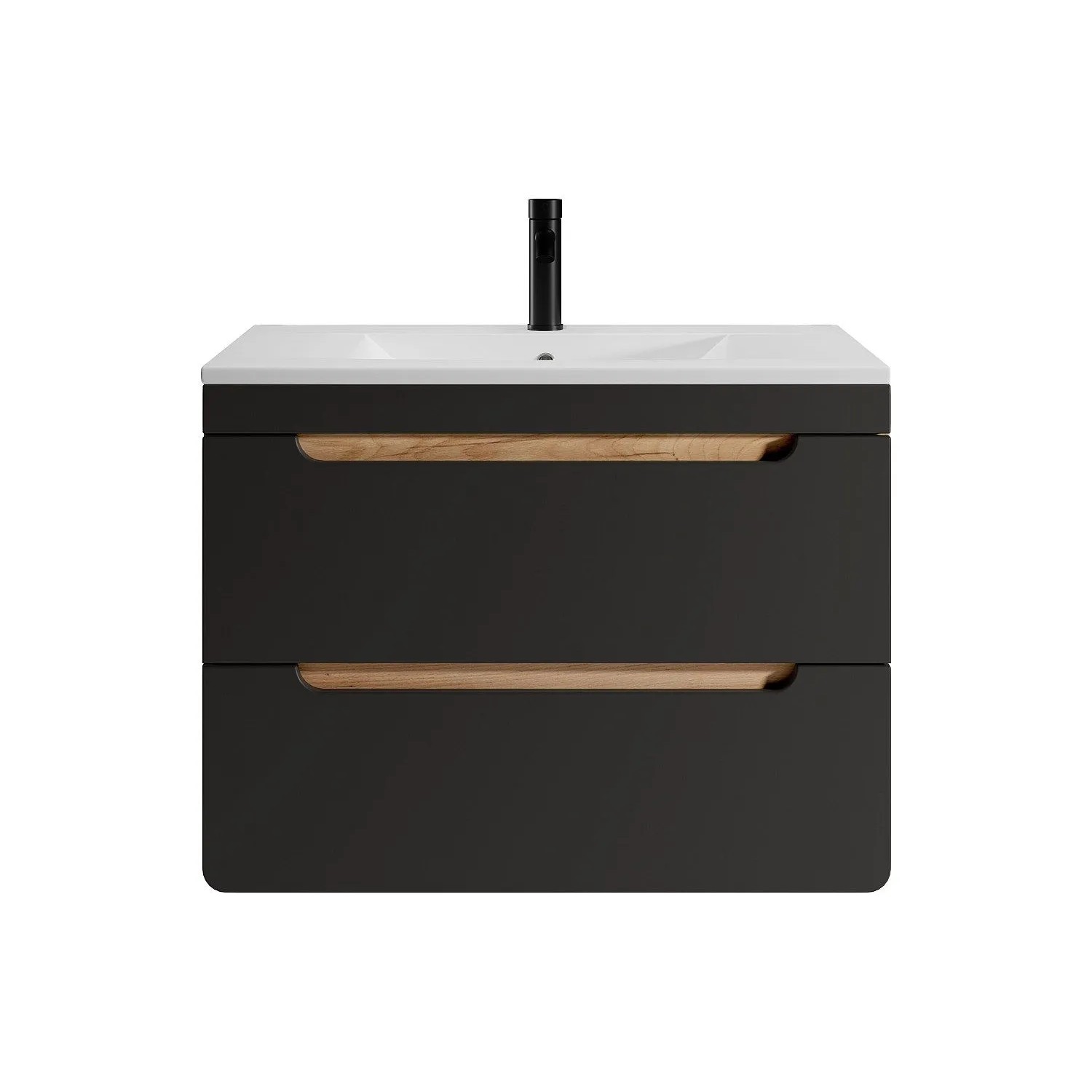 Vente-unique Einzelwaschtisch Aruba Anthrazitgrau  Naturfarben Hell 80 cm