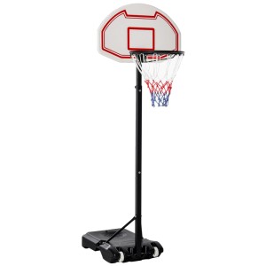 Mobiler, höhenverstellbarer Basketballständer aus Stahl und Kunststoff in Weiß-Rot mit befüllbarem Standfuß.