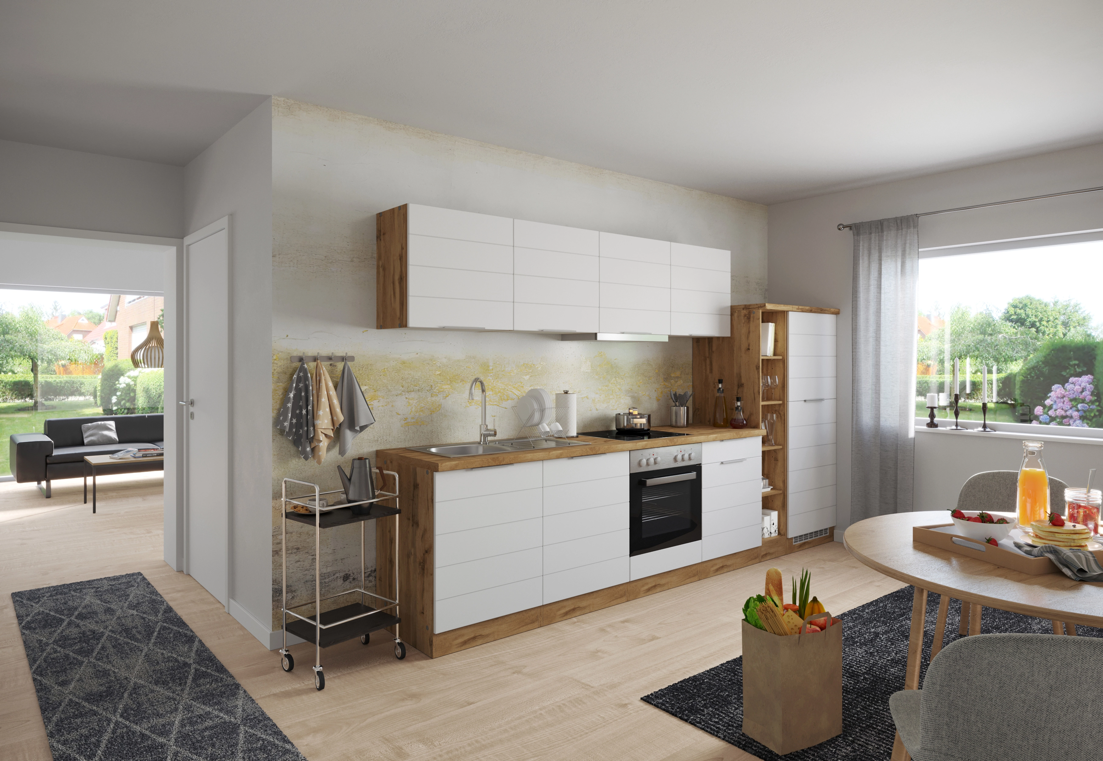 Held Möbel Küchenzeile 330 kaufen Weiß-Wotaneiche cm bei OBI E-Geräte ohne Matt