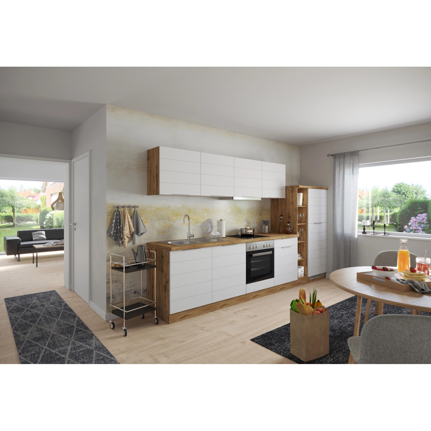 Held Möbel Küchenzeile 330 cm Matt Weiß-Wotaneiche ohne E-Geräte kaufen bei  OBI