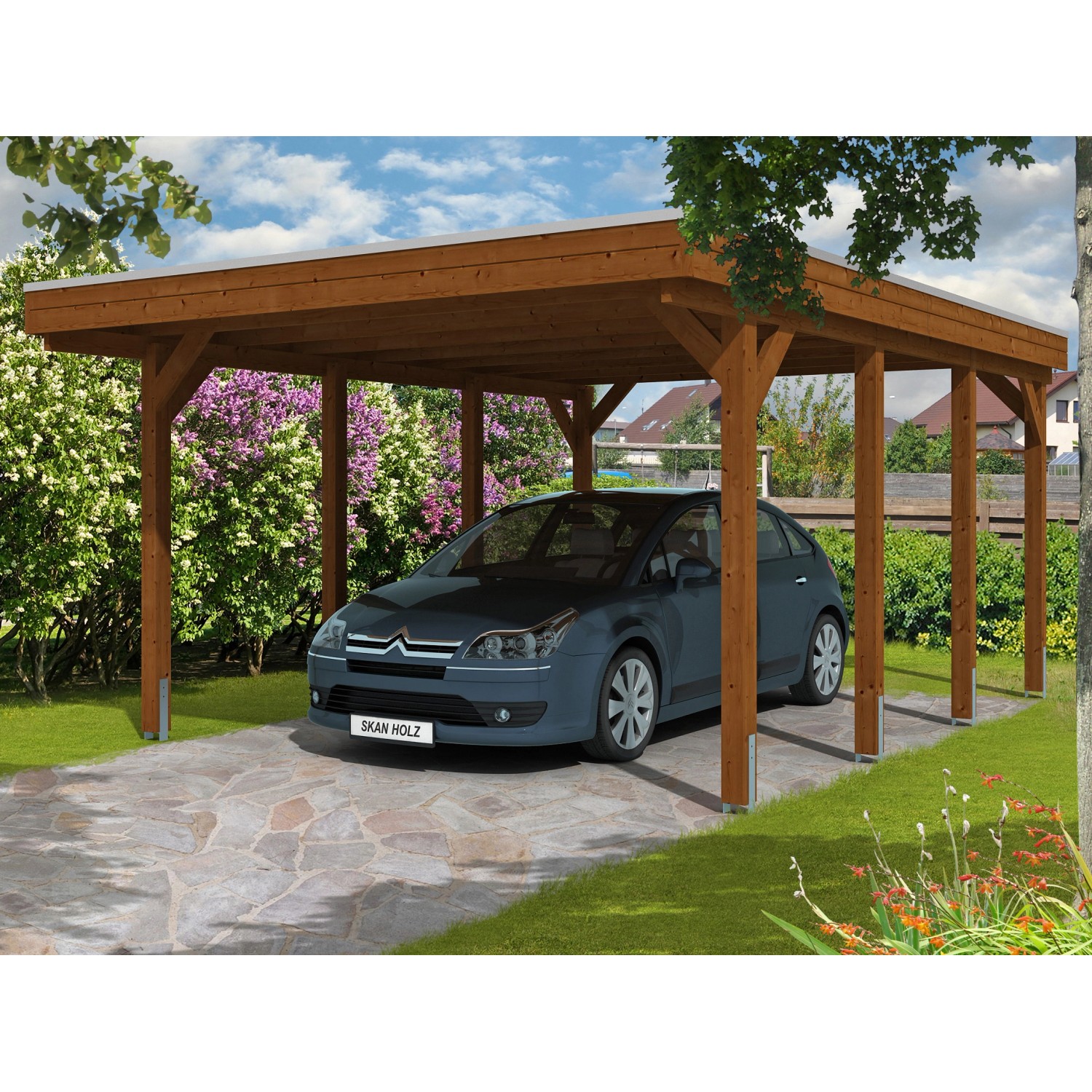 Skan Holz Carport Friesland 397 cm x 555 cm Nussbaum günstig online kaufen