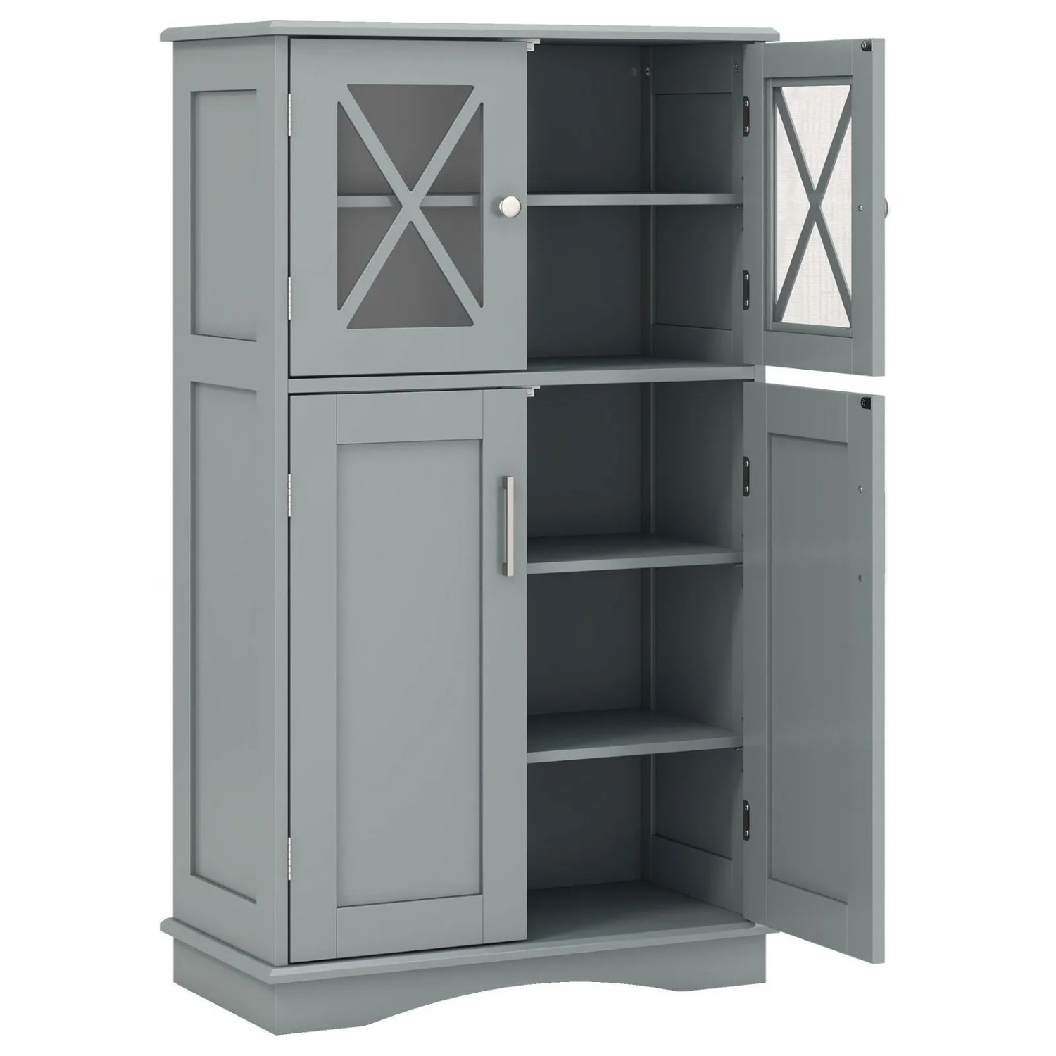 Costway Badezimmerschrank Badschrank mit 3 Verstellbaren Regalen Grau