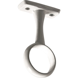 Weißer Hettich Schrankrohrmittelträger aus Zinkdruckguss für runde Kleiderstangen.