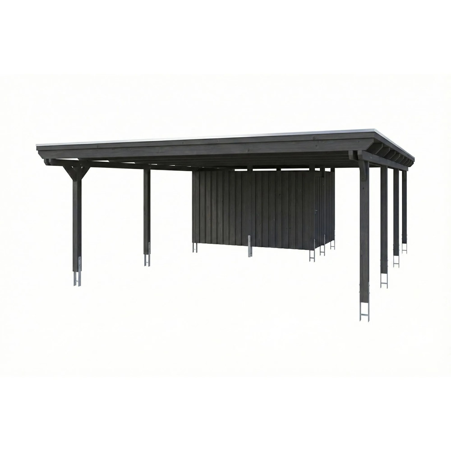 Skan Holz Carport Emsland Stahl-Dachplatten mit Abstellraum 609 cm x 846 cm Grau