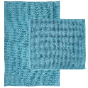 NYVI Badematten Set Chenille, 2-teilig, Aqua. Badteppich und WC-Vorleger in Türkis.