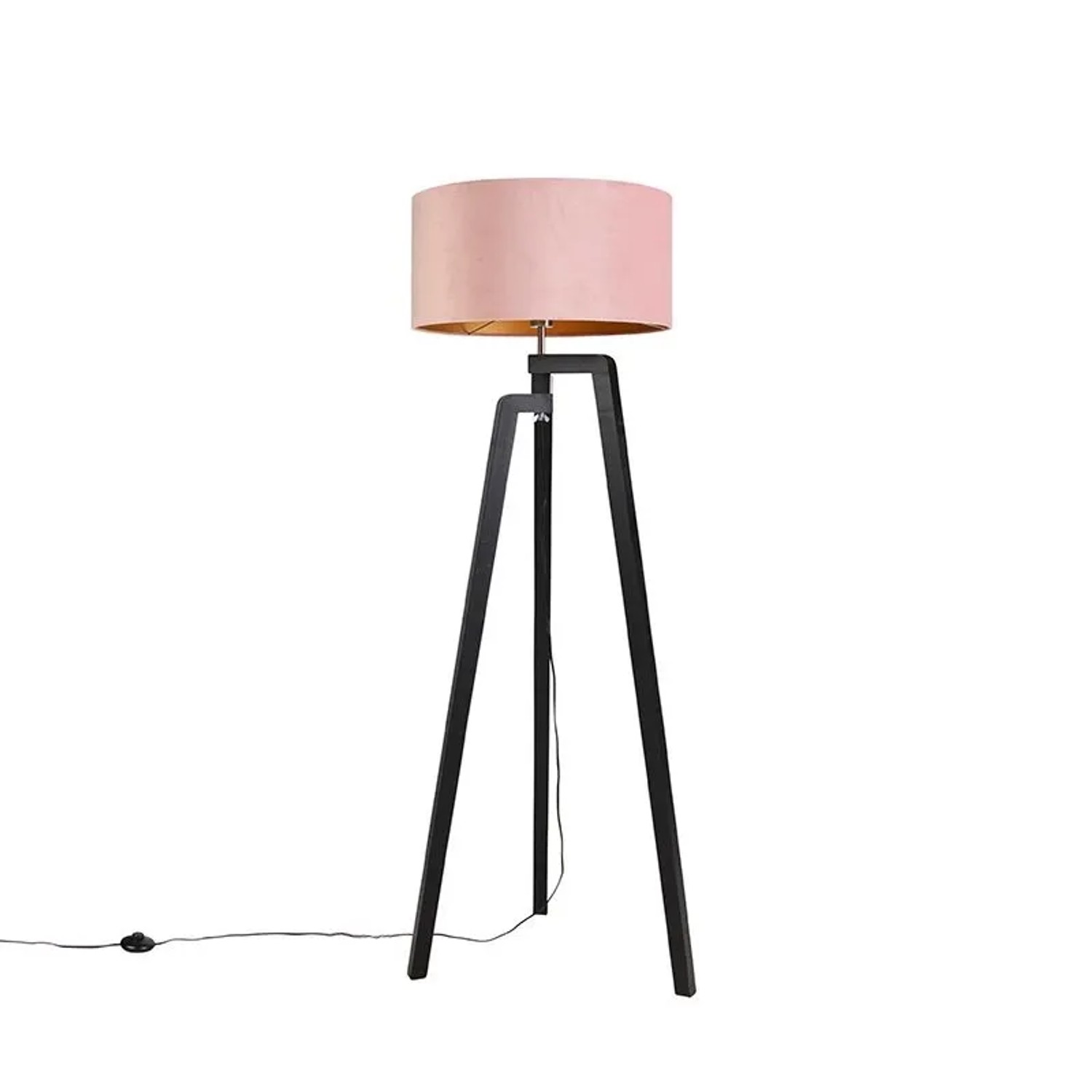 QAZQA Stehlampe Stativ Schwarz mit Rosa Schirm und Gold 50 cm Puros