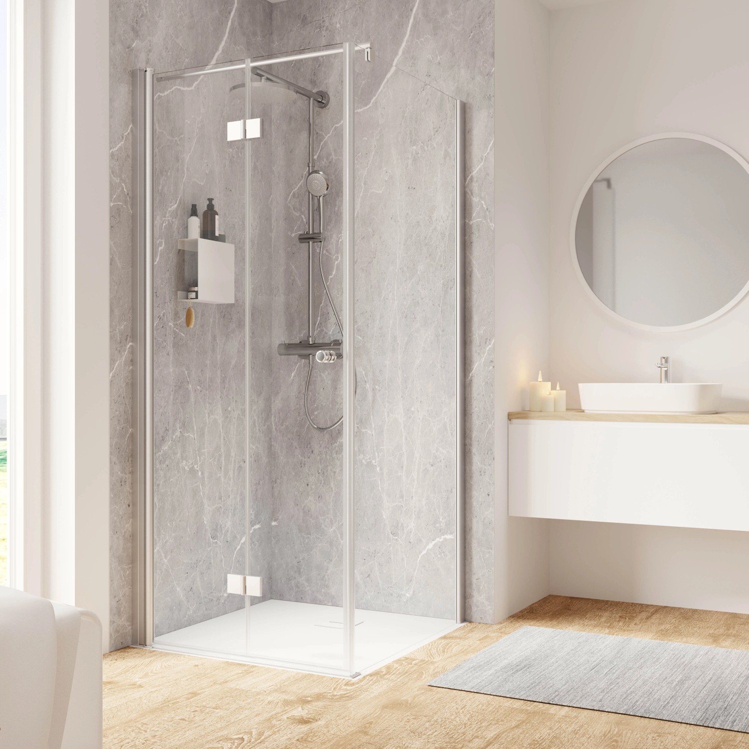 Thumbnail - Schulte ExpressPlus Drehfalttür und Seitenwand Garant 2.0 Alu-Natur 200 x 90 cm