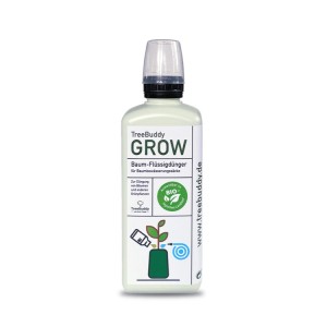 Flasche TreeBuddy GROW Flüssigdünger für Bäume und Grünpflanzen, 1 Liter.