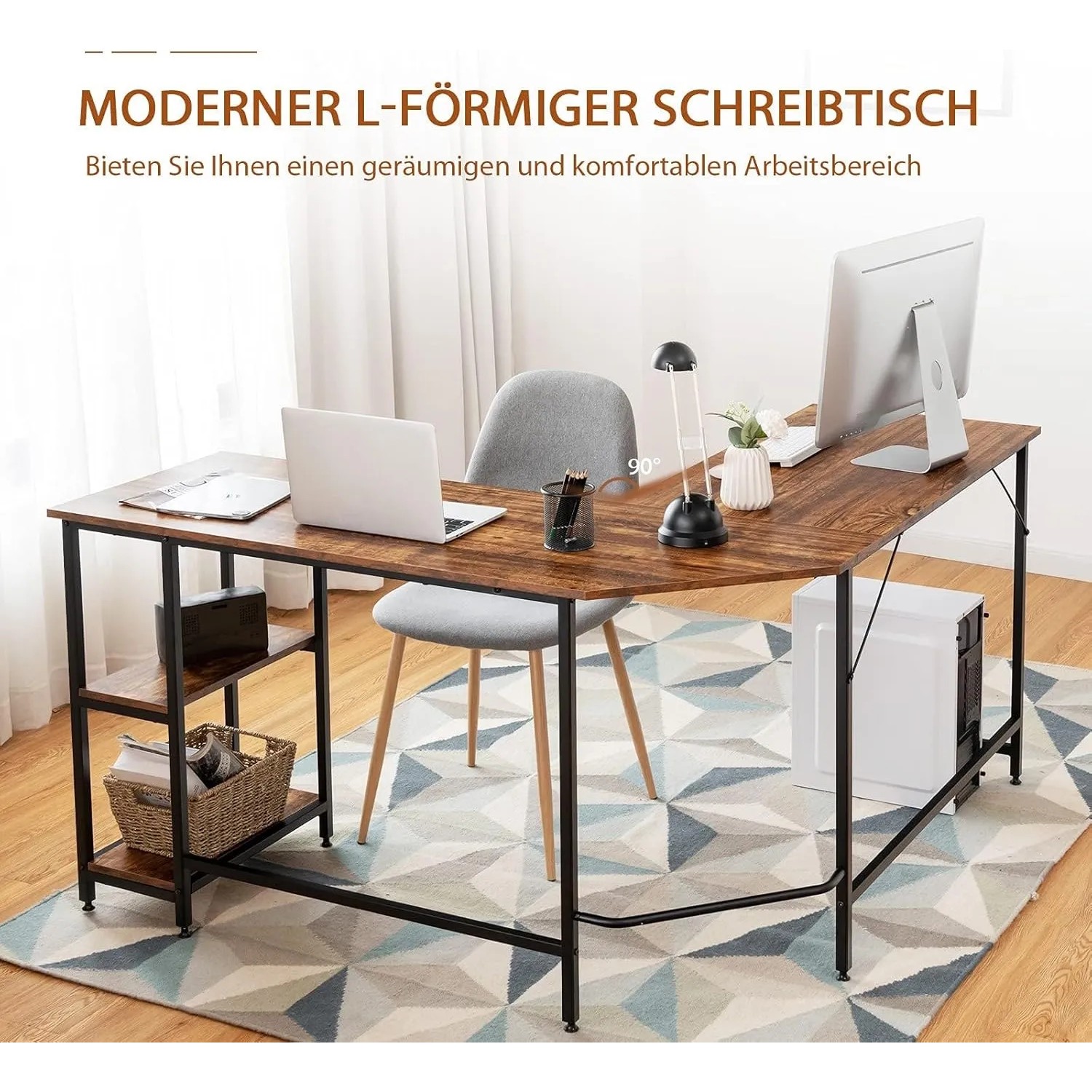 Costway L-förmiger Schreibtisch Braun_4