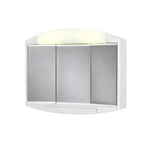 Jokey Spiegelschrank Elda, 59x49 cm, Weiß Hochglanz mit drei Spiegeltüren und Beleuchtung.
