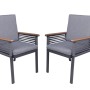 2er Set Garden Pleasure Stühle Denia, dunkelgrau mit grauen Auflagen und Holzarmlehnen.