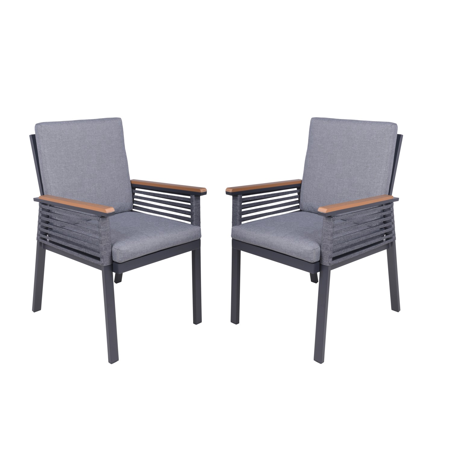 Garden Pleasure Stuhl Denia mit Auflage 2er Set 86 x 56 x 63 cm Dunkelgrau günstig online kaufen