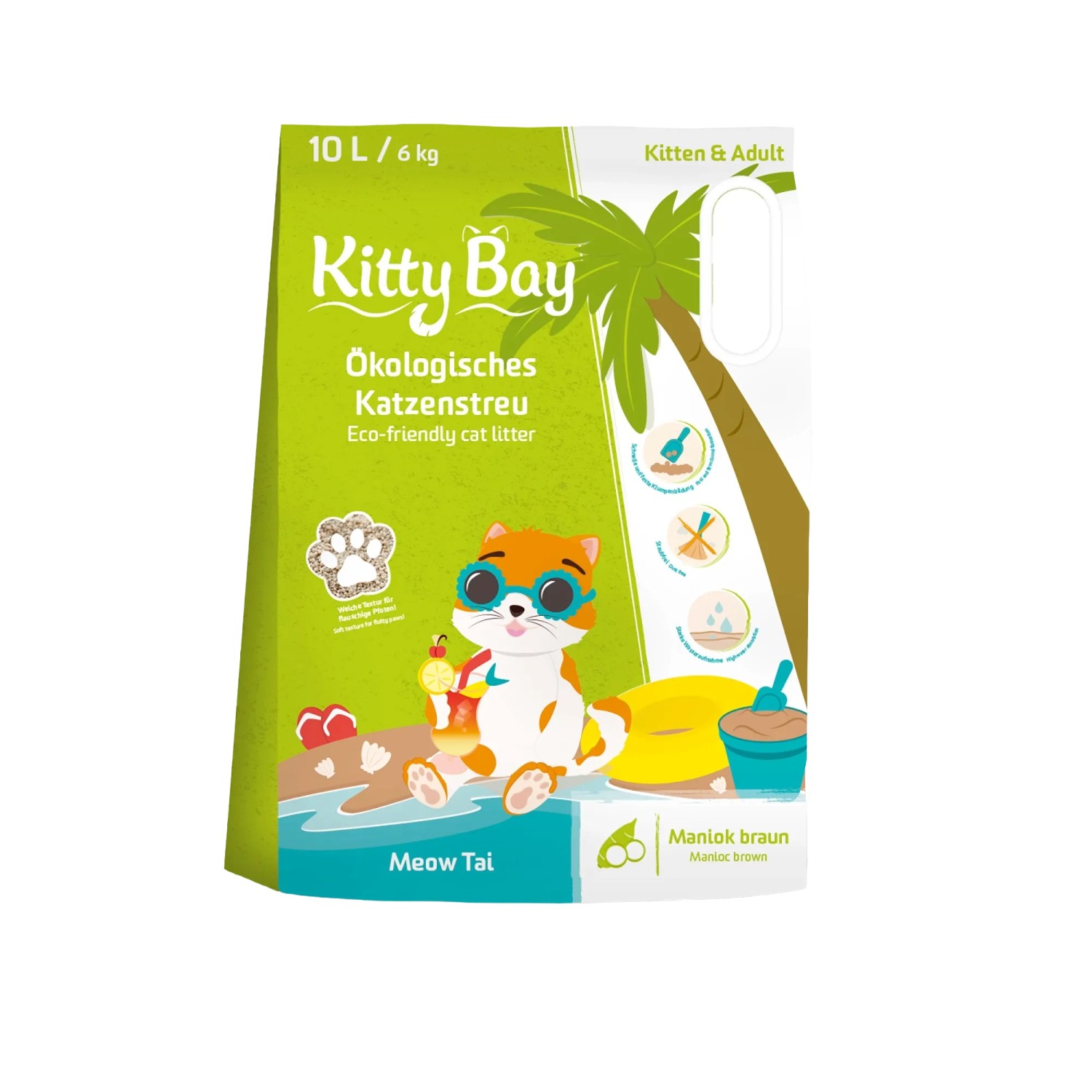 Kitty Bay Katzenstreu Meow Tai Maniokmehl Braun 10 Liter