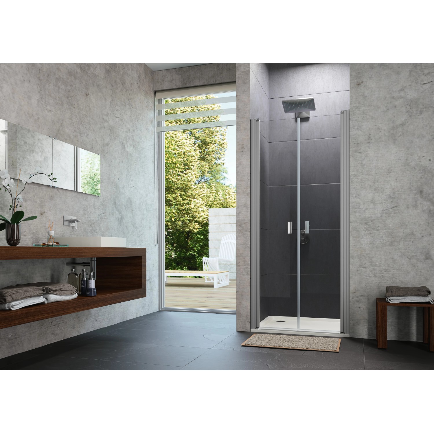 Hüppe Pendeltür Design Pure in Nische BxH: 98 cm x 200 cm Silber Hochglanz