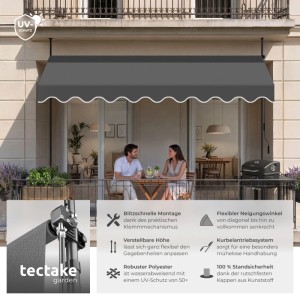 Tectake Klemmmarkise Mit Handkurbel  Ohne Bohren  Uv Beständig Höhenverstellbar 211   304 cm 350 x 180 cm 180 x 350 x 304 cm Schwarz Grau