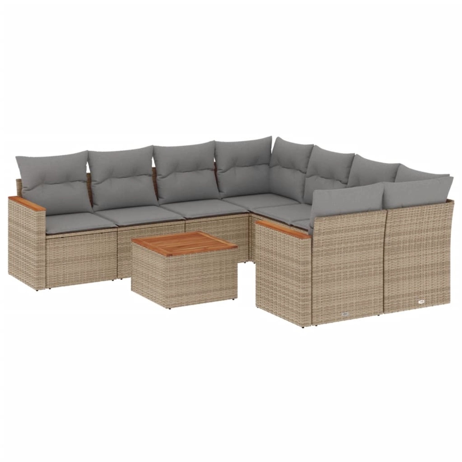 vidaXL 9-Tlg Garten-Sofagarnitur mit Kissen Beige Poly Rattan 3225828