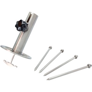 Multifunktionsschirmständer aus Edelstahl mit Erdspießen für sicheren Halt des Sonnenschirms.