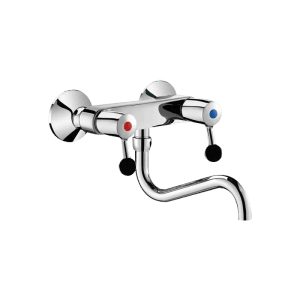 Delabie Wand-Zweigriffarmatur mit Schwenkauslauf, verchromt. Ideal für Ausgussbecken.