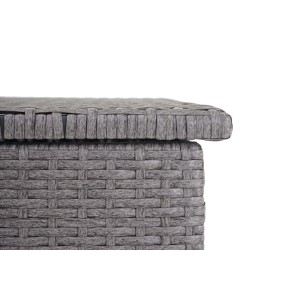 Detailaufnahme: Graue MCW Poly-Rattan Kissenbox (320l) mit geflochtener Struktur.