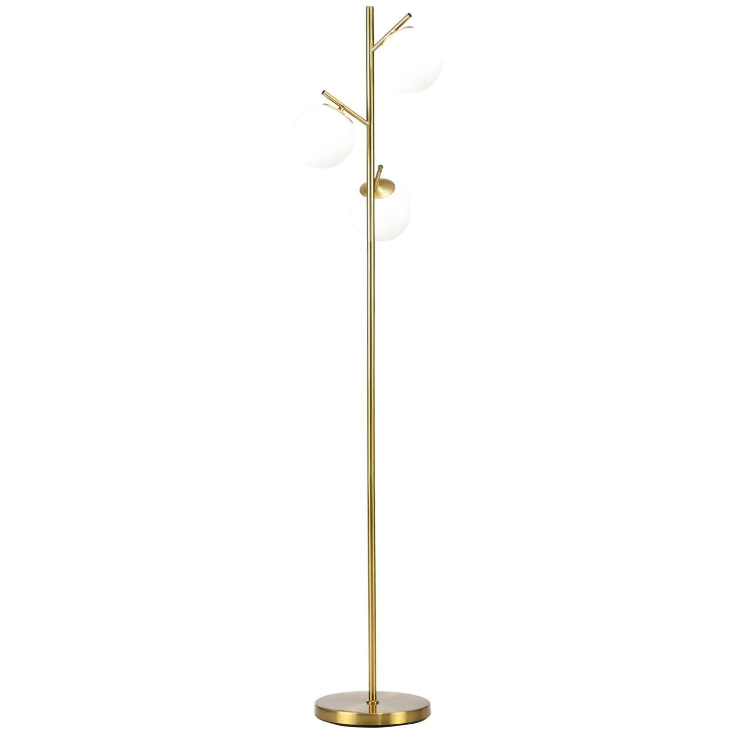 HOMCOM Stehleuchte 40 W mit 3 E27 Fassungen aus Glas Metall exkl. Glühbirne Gold