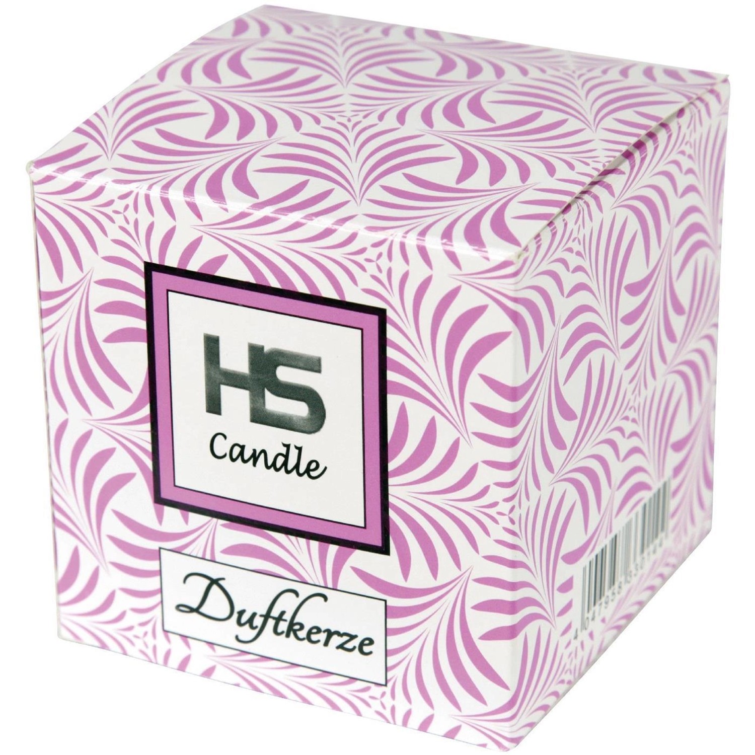 HS Candle Duftkerze Frohe Ostern im viereckigen Glas mit Lavendel-Ostereier-Muster.