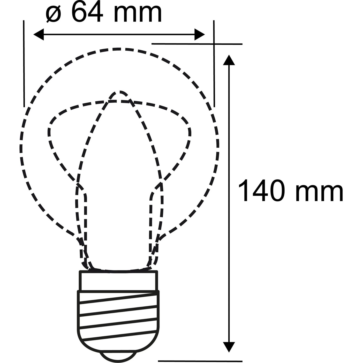 Technische Zeichnung Paulmann E27 LED Leuchtmittel ST64, Maße: Ø 64 mm, Höhe 140 mm.