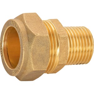 Messing Schraub-Übergangsnippel, 37 mm, für Klemmfittings mit Außengewinde.