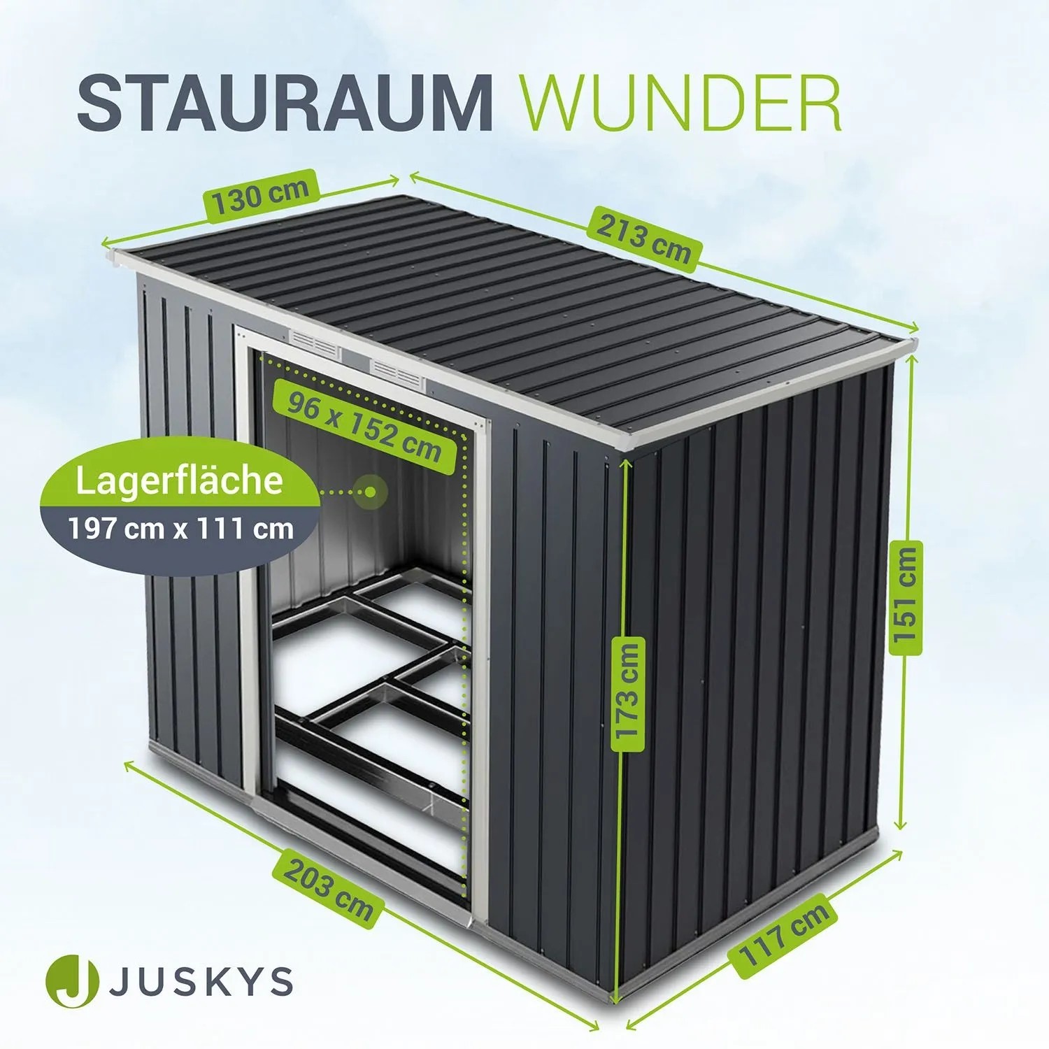 Juskys Metall Gerätehaus M mit Pultdach, anthrazit. Gartenhaus mit Schiebetür und Metallrahmen.