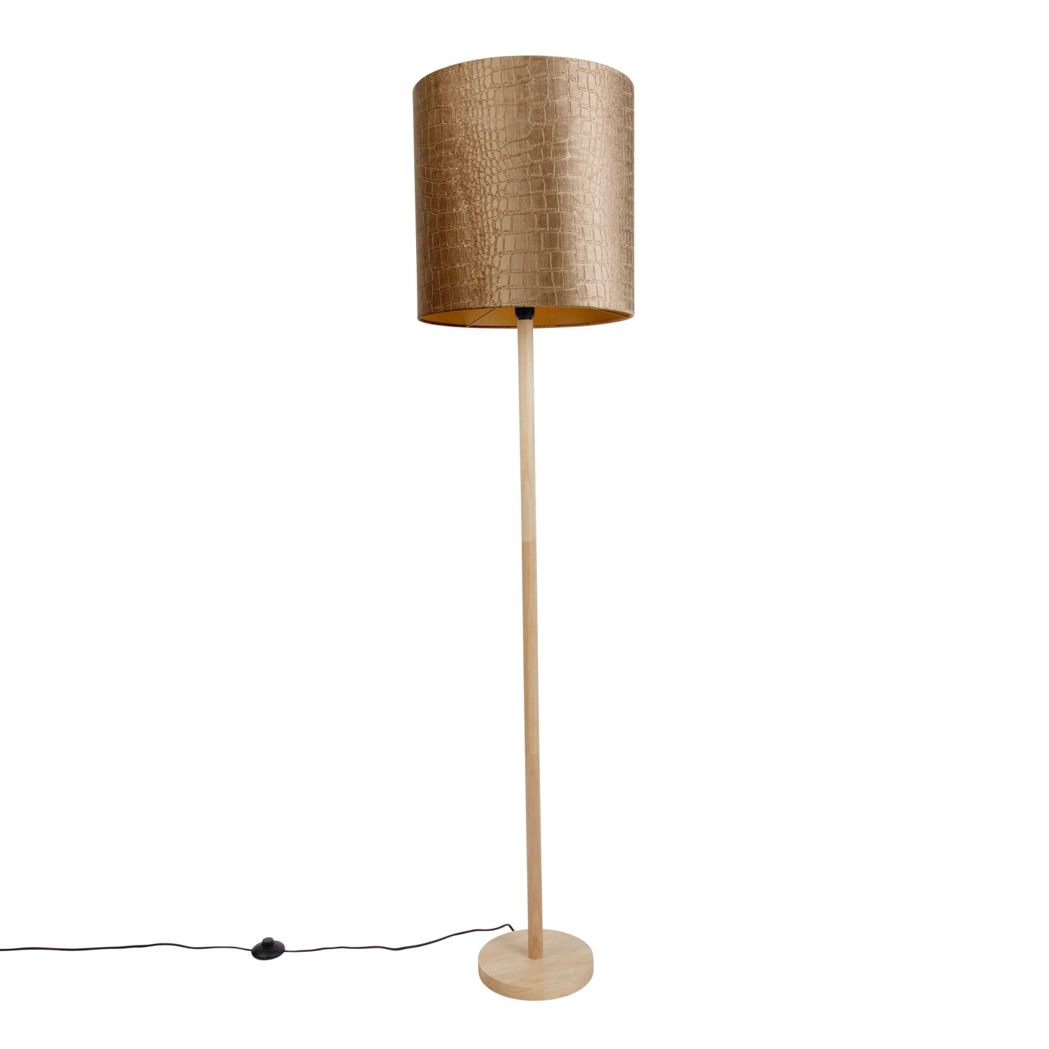 QAZQA Holz Stehleuchte mit Samtschirm Krokodildesign 40cm Mels