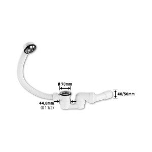 Weiße Excentergarnitur 44,8 mm (G 1 1/2) für Badewannen, flexibler Ablauf und Überlauf.