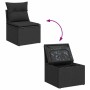 Schwarze 7-tlg. vidaXL Garten-Sofagarnitur aus Polyrattan mit Staufach und Kissen.
