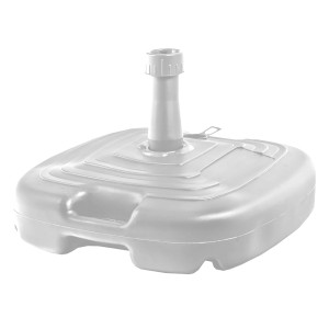 Weißer Kunststoff-Schirmständer, 16 Liter, für Sonnenschirme und mehr Stabilität im Garten.