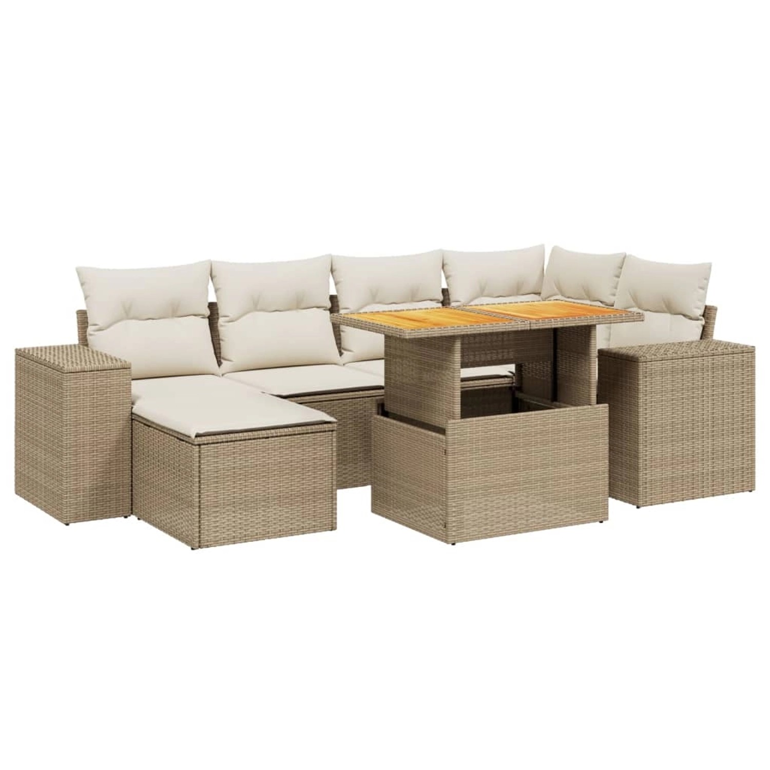 vidaXL 7-Tlg Garten-Sofagarnitur mit Kissen Beige Poly Rattan 3275928 günstig online kaufen