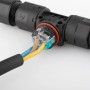 Wasserdichter Stecker (3 x 1,0-2,5 mm²) IP68 für sichere Kabelverbindungen im Außenbereich.