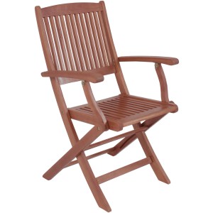 Klapparmstuhl Stockholm aus Eukalyptusholz, klassisches Design für Garten oder Balkon.