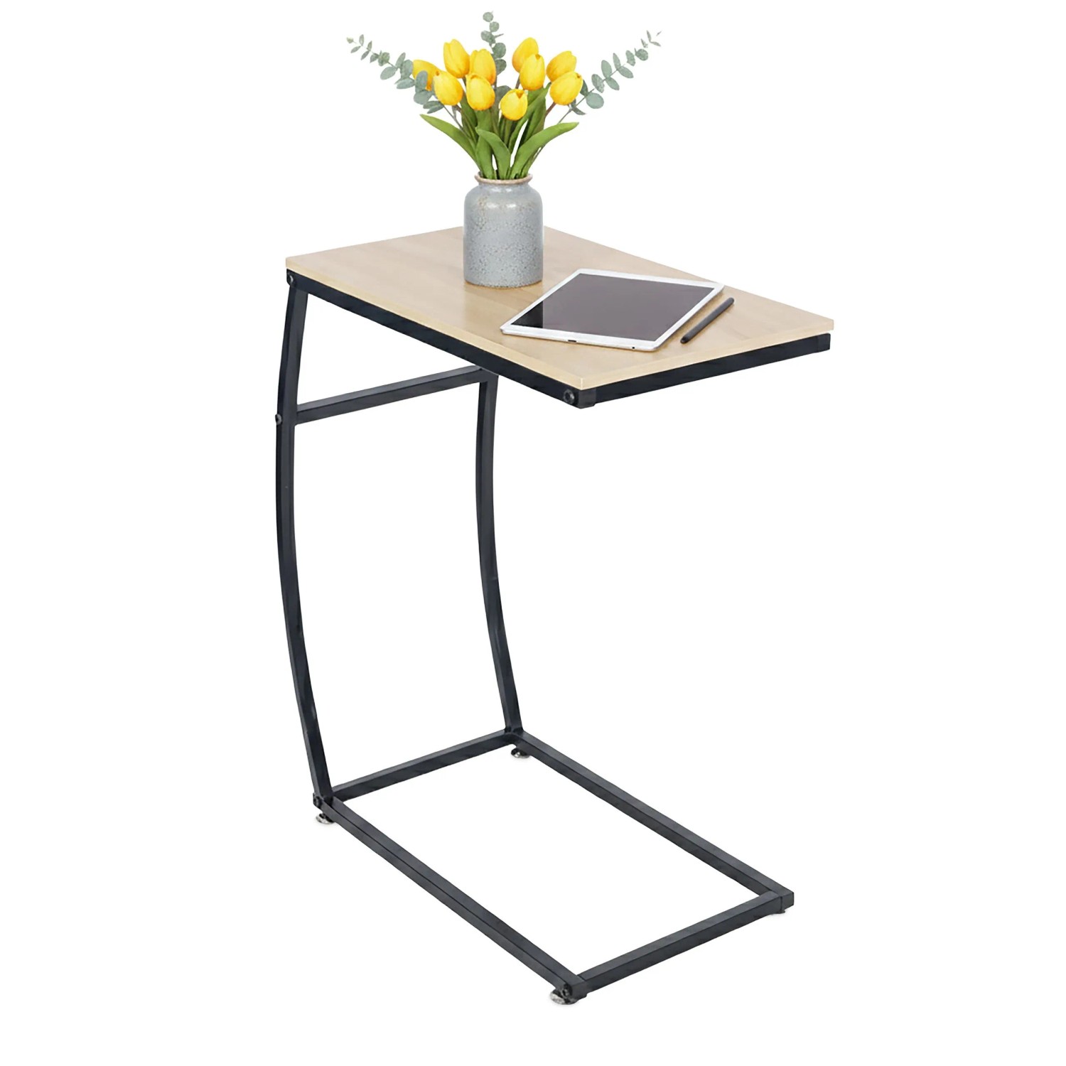 Relaxdays Beistelltisch MDF Eisen Schwarz C-Form 58,5 cm x 47,5 cm x 25 cm 2,1 kg