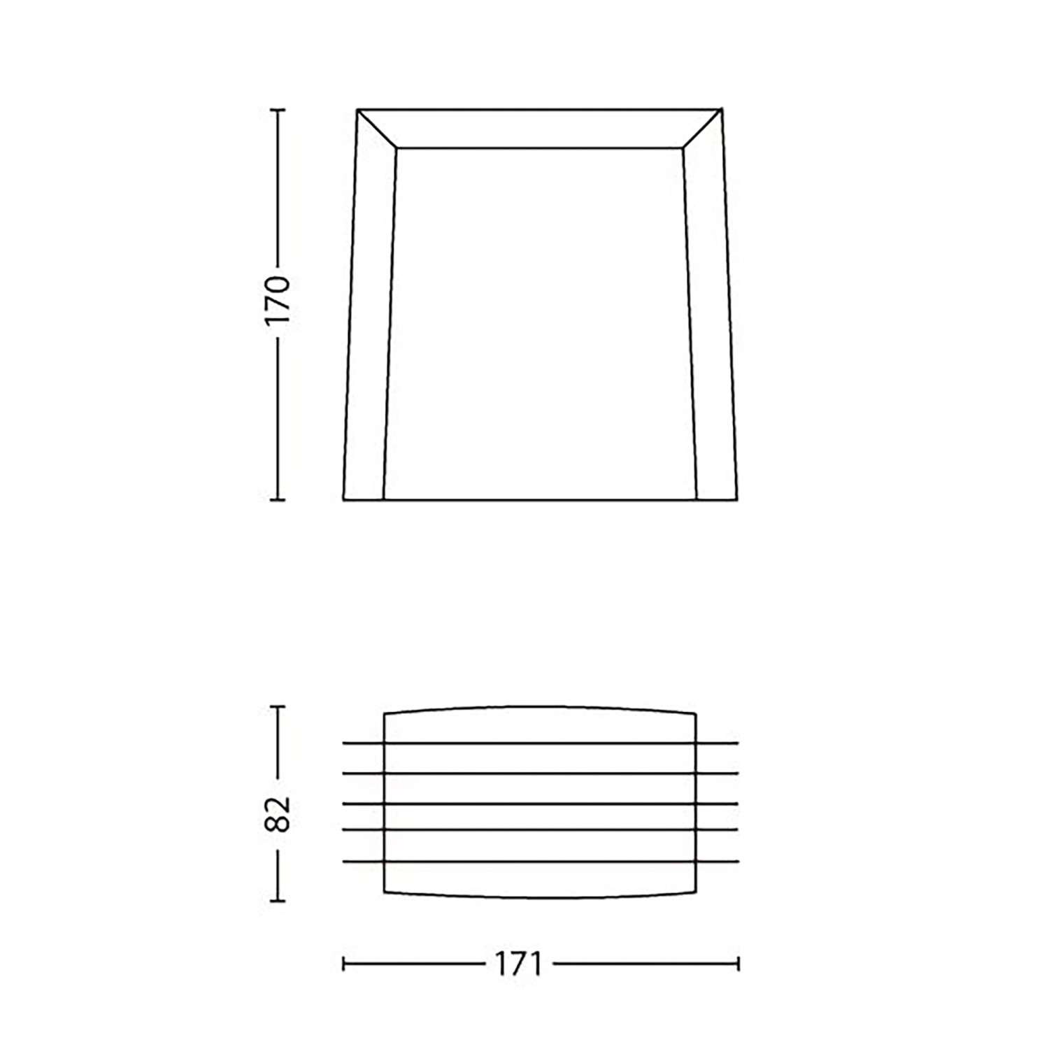 Technische Zeichnung der anthrazitfarbenen Philips Shades Außenwandleuchte mit Maßangaben.