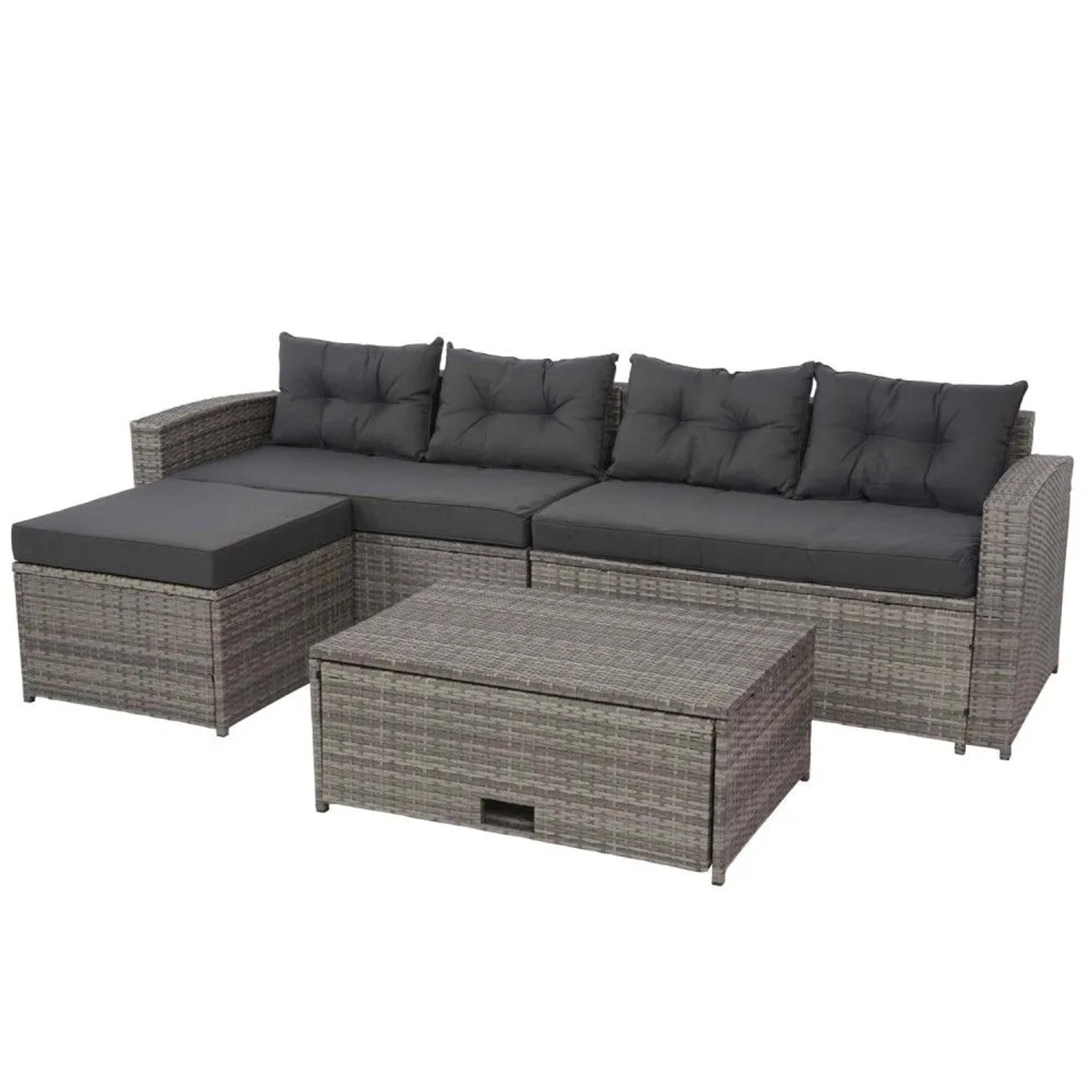 MCW Poly-Rattan Garnitur J34 4-teilig Grau Kissen Dunkelgrau