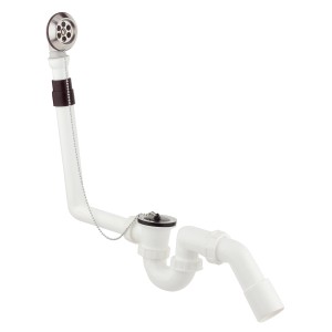 Kirchhoff Wannen-Ab- und Überlaufgarnitur, weiß, mit Siphon und Ablaufventil für Badewannen.